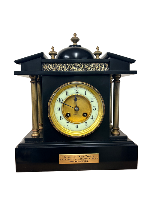 French 8 day black marble clock