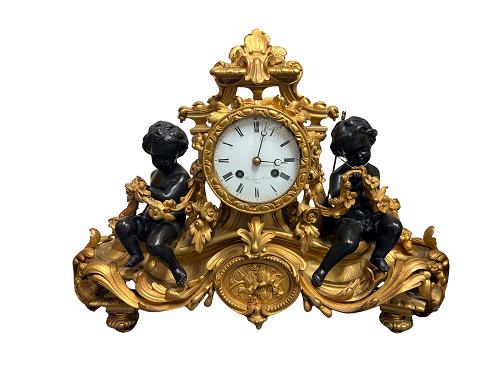 French ormolu and bronze mantle clock