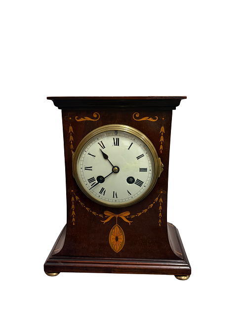 French 8-day mahogany inlaid striking mantle clock